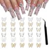 ANGNYA 30Pcs Alloy Butterfly Nail Charms 3D Metal Butterfly Nail Gems Nail Rhinestones Shiny Crystal Nail Art Charms Nail Charms for Acrylic with tweezer for Nail Decoration Supplies