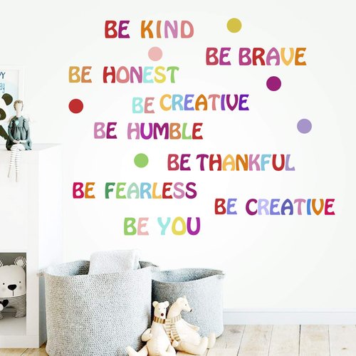 PAGOW 3 Sheets Inspirational Wall Decal Motivational Sticker, Colorful Word Wall Phrases Sticker Quotes, Be Thankful, Be Creative Decals for Window Cling Classroom Nursery Kids Bedroom Decoration
