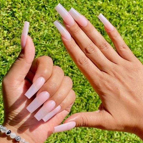 YoYoee Press on Nails Square Long False Nails Gradient Fake Nails Acrylics Full Cover Tips for Women and Girls 24PCS
