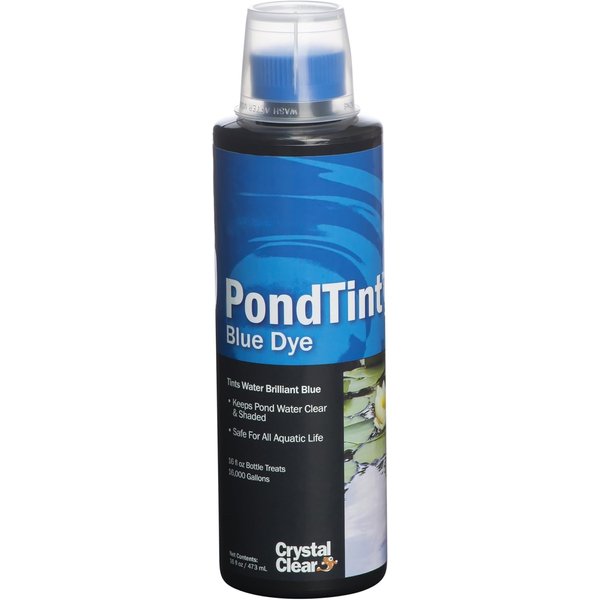 CrystalClear PondTint Blue Pond Dye, for Water Gardens & Koi Fish Ponds, Ecofriendly, Clean & Clear Water, No Mixing & Easy to Use, Enhances Natural Color, Treats up 16,000 Gallons, 16 oz
