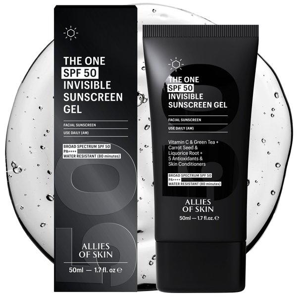 Allies of Skin - The One SPF 50 Invisible Sunscreen Gel with Vitamin C, Green Tea, Carrot Seed, Red Raspberry Seed Oil & Licorice Root, and 5 Antioxidants & Skin Conditioners. 50 ml/ 1.7 oz