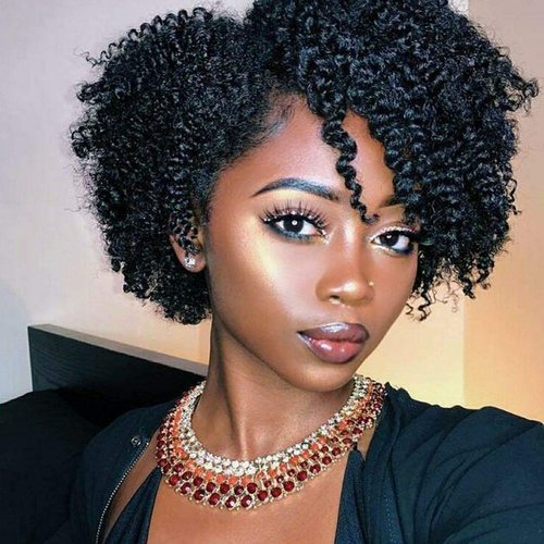 Hanne Fashion Short Kinky Curly Wigs Black Side Part Wig Afro Curly Wig Twist Out Wig African American Wigs Heat Resistant Fiber Synthetic Full Wigs for Black Women (1B)