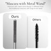 FREEORR Washable Metal Mascara Black, Curling Iron Wand 3D Mascara Non-Clumping, Smudge-Proof Extra Slim Mascara with Metal Rod Wand Curling Eyelash Iron Brush Wand Mascara-Black