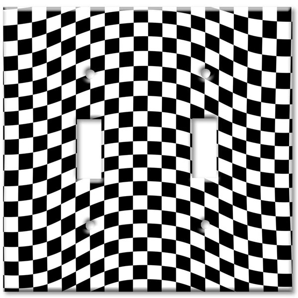Art Plates - Double Gang Toggle OVERSIZE Switch Plate - OVER SIZE Decorative Metal Wall Plate - Checkered Flag - (Made in USA)