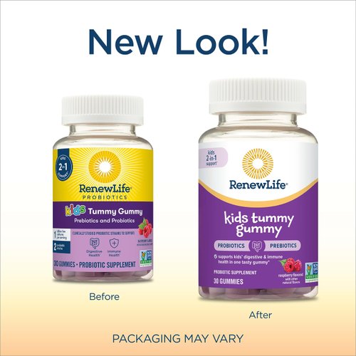 Renew Life Kids Raspberry Prebiotic and Probiotic Gummies, Daily Supplement for Digestive and Immune Health, B. Coagulans and B. Subtilis, Dairy, Soy and gluten-free, 1 Billion CFU 30 Count