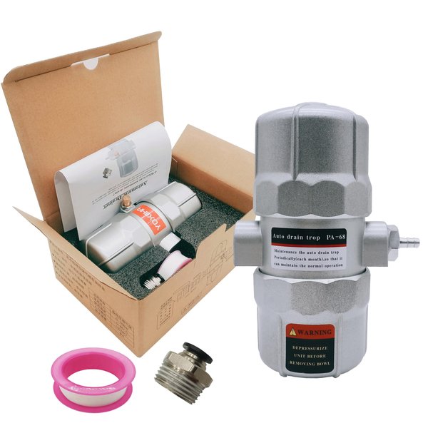 YOXIIHA Pneumatic Drainer PA-68 for Air Compressor Tank Automatic/Auto Drainage Air Pump Drain Valve Anti-Clogging with Two 8MM Connectors to Send Raw Material Tape