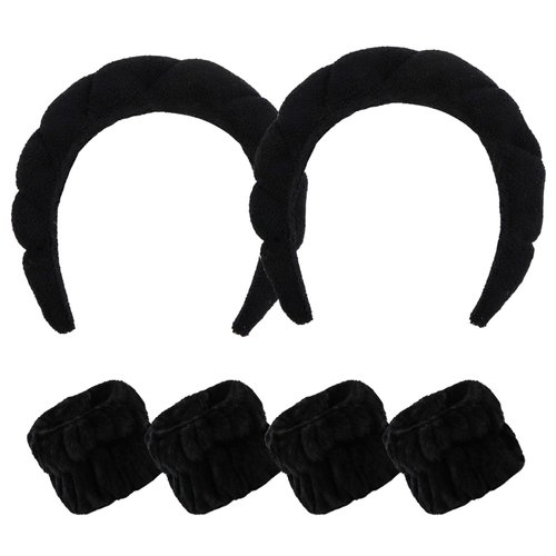 Casoty 6 Pcs Terry Cloth Headband Face Wash Headband and Wristband Set, Makeup Headband, Skin Care Headbands Spa Headband and Wristband Set, Spa Headband for Face Washing Shower Yoga
