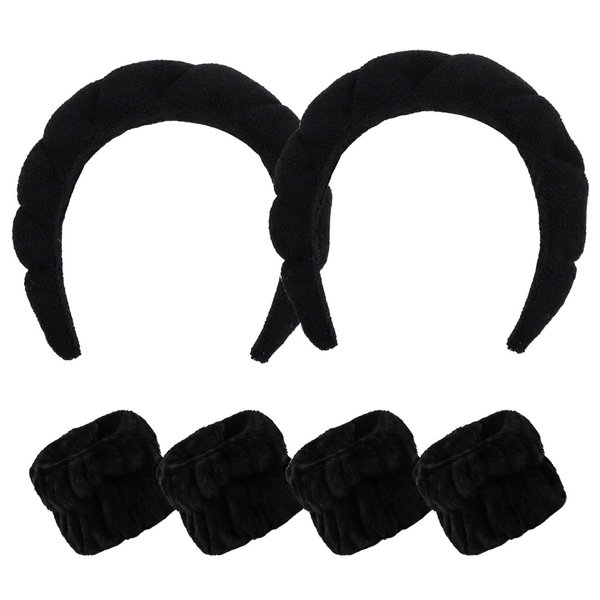 Casoty 6 Pcs Terry Cloth Headband Face Wash Headband and Wristband Set, Makeup Headband, Skin Care Headbands Spa Headband and Wristband Set, Spa Headband for Face Washing Shower Yoga