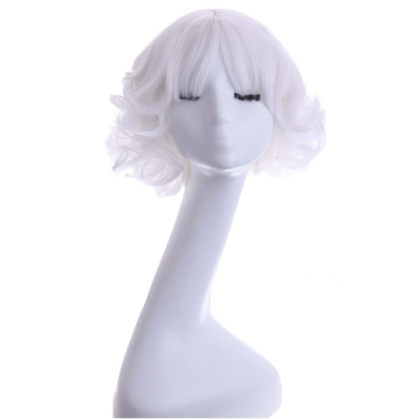 MAGQOO White Wig with Bangs Women Girls Short Curly Wavy White Wig White Hair Wigs Halloween Cosplay Costume Party Wig