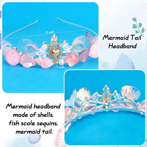 YARIEW Mermaid Crown Mermaid Costume Mermaid Tail Fish Scales Seashell Hair Accessories for Women and Girls Mermaid Headband Tiara Mermaid Birthday Party Decorations Halloween Prom Gifts…