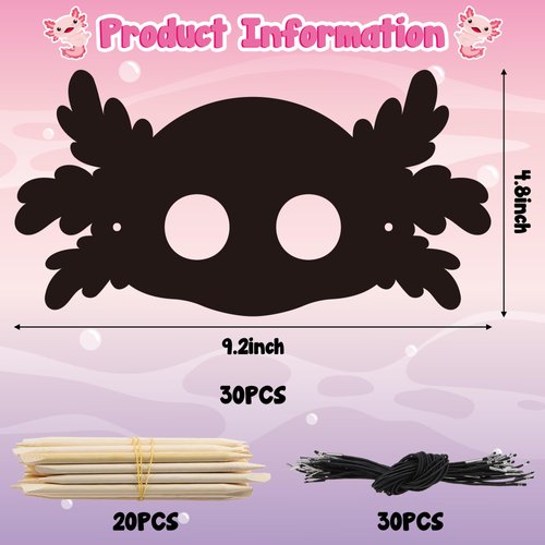 B1ykin 30Pcs Axolotl Scratch Mask Gift Set, DIY Magic Scratch Axolotl Masks Paper Art Craft Kit for Kids, Color Paper Party Favors for Girls Boys Birthday School Classroom Art Activity Project