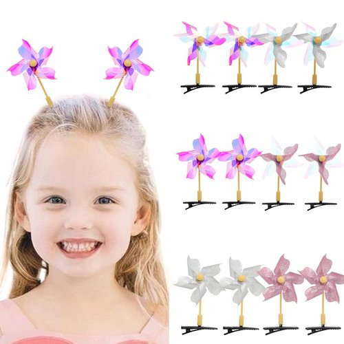 Haomye Sparkly Pinwheel Hair Clips Sequin Windmill Hairpins Cute Baby Hair Barrette Wind Hair Accessories for Girls Toddlers Infant4PCS (purple and gold)
