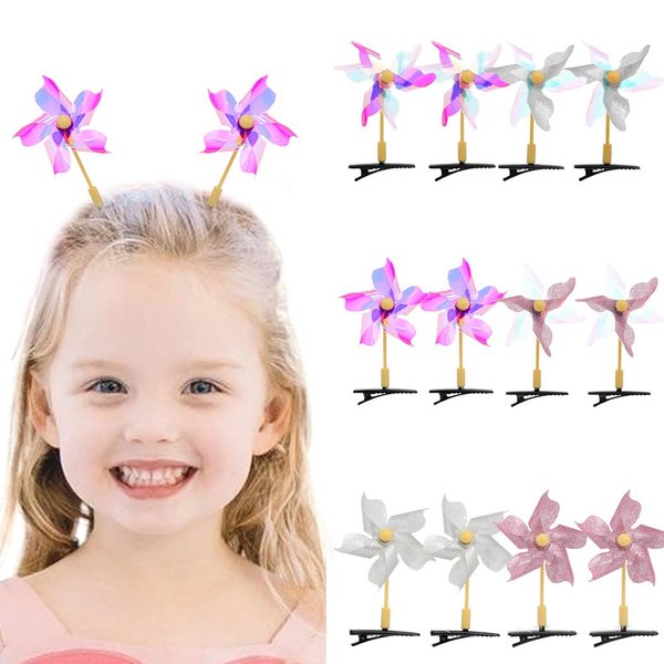 Haomye Sparkly Pinwheel Hair Clips Sequin Windmill Hairpins Cute Baby Hair Barrette Wind Hair Accessories for Girls Toddlers Infant4PCS (purple and gold)