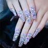 Luxurious 3D Crystal Press on Nails Long Coffin False Nails with Nail Glue Fake Nails With Rhinestones Designs Salon DIY Manicure Reusable Fake Acrylic Diamonds Nail Art Tips Gifts for Women 24Pcs