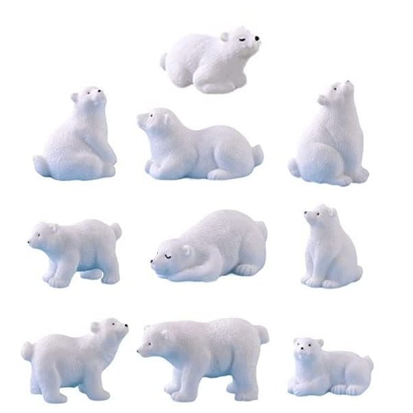 Polar Bear Figurines Playset, 10 Pcs Realistic Miniature Ocean Animal Polar Animals Figurines Fairy Garden Arctic Animals Figurines Collection Playset Cake Toppers Christmas Birthday Gift