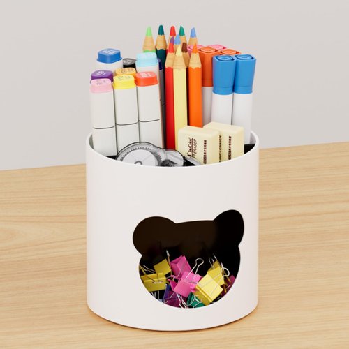 Marbrasse Desk Organizer, Cute Pen Holder for Desk, Pencil Pen Organizer for Desk Decor Classroom Must Haves, Art Supply Storage Box Caddy for Office, Home (White & Black Bear Head, one size)