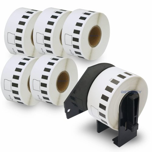 BETCKEY - Compatible Continuous Film Labels Replacement for Brother DK-2211 (1.1 in x 50 ft), Use with Brother QL Label Printers [6 Rolls + 1 Reusable Cartridge]