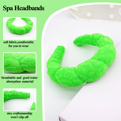 BEGOOD Spa Headband for Washing Face Skincare Headbands Sponge Makeup Headband Terry Towel Cloth Hairband Bubble Head Band puffy Headwear Hair Accessory (Green)