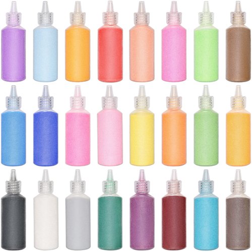 MIKIMIQI 24 Pcs Art Sand, Assorted Colors Craft Sand Kit 1.25oz Bottles Sand Arts and Crafts Kit DIY Sand Painting Vase Glass Sand Scenic Sand Wedding Sand for Decorations Party Favors