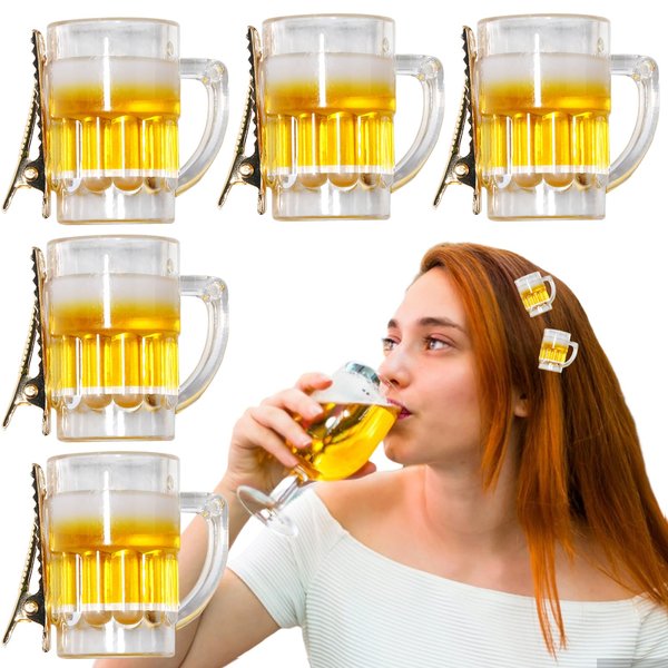 Small Beer Cup Hair Clip Beer Festival Hair Clips Funny Yellow Cup Alligator Clips Cute Beer Hairgrips Beer Festival Halloween Make-Up Party Hair Accessories For Kid Adult 5Pcs