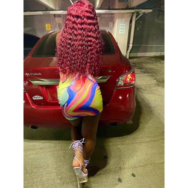 Burgundy Red 13x4 Lace Front Wigs with Natural Deep Wave, Transparent Lace and Baby Hair, Pre-Plucked Human Hair Curly Wig for Black Women 26 Inch