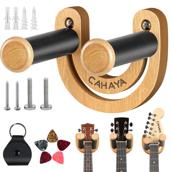CAHAYA Guitar Wall Mount Hanger Adjustable U-Shaped Hook with 5 Picks and 1 Pick Bag for Acoustic Electric Bass Banjo Ukulele Mandolin CY0297