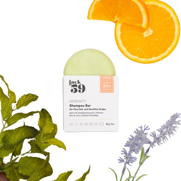 Jack59 Solid Shampoo Bar for Fine Hair & Sensitive Skin Organic Shampoo with Bergamot and Grapefruit, All Natural Shampoo, Travel Shampoo, pH Balanced, Gluten Free, Vegan Sulphate-Free, Serenity 3 oz