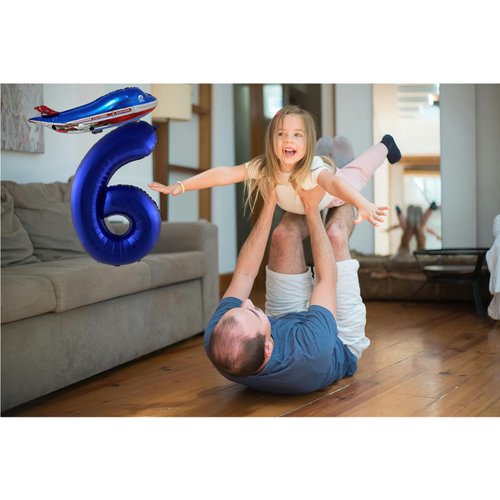 Navy Blue Balloon Airplane Birthday Party Decorations,40 Inch Numbers 6th Birthday,Baby Shower Wedding Anniversar Celebration Decoration Balloons,Decor Theme Party Supplies (Navy Blue Number 6)