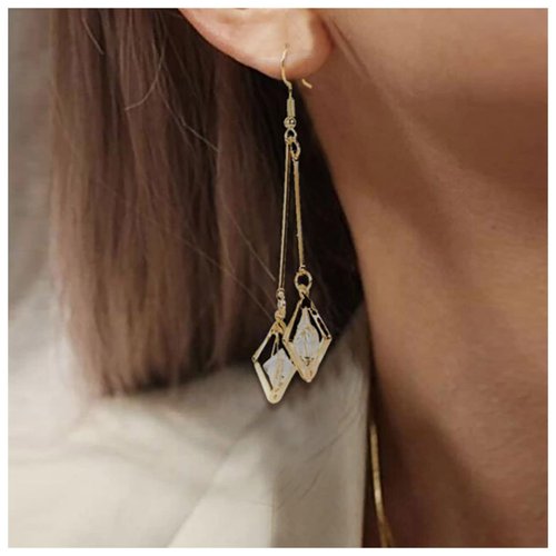 Allereyae Vintage Crystal Dangle Earrings Long Bar Drop Earrings Cz Rhinestone Earrings Gold Long Wire Earrings Jewelry for Women