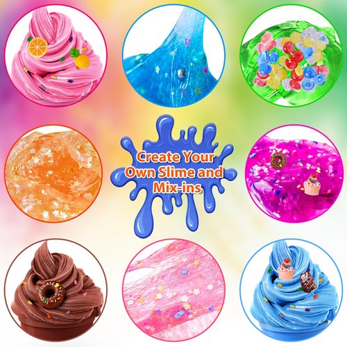 YOPINSAND 12 Cups DIY Slime Kit, Slime Making Kit for Girls, Crystal Clear Slime, Glow in The Dark Slime with Add-ins, Foam Balls, Charms, Slime Party Favors Gift Toys for Kids 3-12