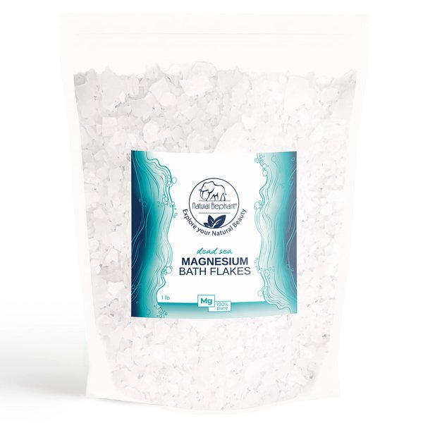 Dead Sea Magnesium Salt Bath Flakes for Body and Foot Soak by Natural Elephant 1 lb (450g)