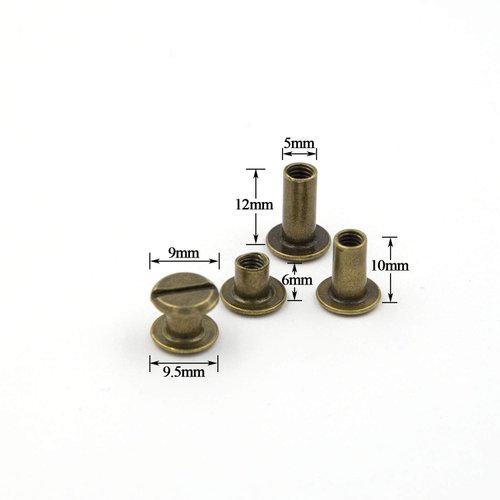 75 Sets Chicago Screws Assorted Kit 3 Sizes Bronze Leather Rivets 1/4 3/8 1/2 Screw Rivets Flat Fillister Book Binding Posts Nail Rivet Chicago Bolts for DIY Leather Craft Bookbinding (5 x 6,10,12)
