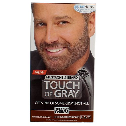 JUST FOR MEN Touch of Gray Hair Color, Mustache & Beard Kit, Light & Medium Brown B-25/35, 1 ea (Pack of 5)