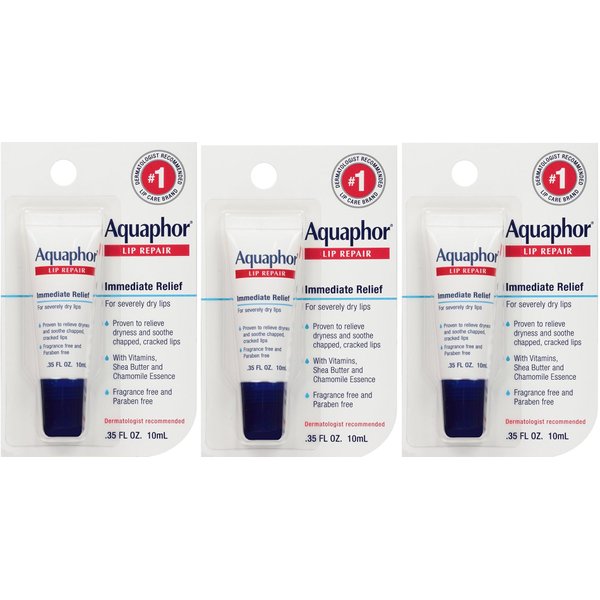 Aquaphor Lip Repair .35 Fluid Ounce Carded Pack usWQAK, 3 Pack (0.35 oz)
