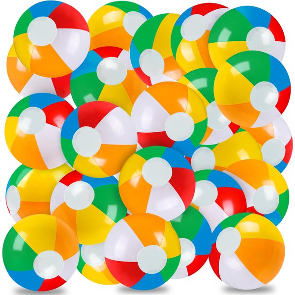 Vellibring 24 Pack 12" Summer Inflatable Beach Balls Bulk Rainbow Swimming Pool Water Games Toys for Kids Summer Party Supplies Decorations