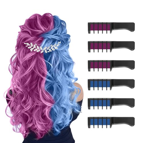 MSDADA Blue and Purple Hair Chalk for Girls-New Hair Chalk Comb Temporary Bright Washable Hair Color Dye for Girls Kids-Christmas Birthday Easter Halloween Gifts for Girls Kids-Fluorescent