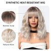 testar Short Wavy Bob Gray Wigs For White Women Platinum Curly Bob Wigs With Bangs White Bob Wig Synthetic Curly Wigs for Daily Party Use 14IN