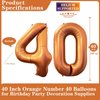 Orange 40 Number Balloons, 40 Inch Giant Number Balloons Foil Mylar Helium Orange Number 40 Balloons for 40th Birthday Party Supplies Anniversary Event Celebration Decorations