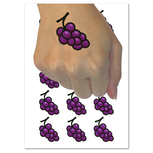 Grapes Outline Doodle Temporary Tattoo Water Resistant Fake Body Art Set Collection - 54 1" Tattoos (1 Sheet)