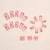 Summer Press on Nails Medium Fake Nails with Colorful Flower and Swirl Designs Artificial Nails Simple Nature Pink French Tip Acrylic Nails for Women Girls Nail Supplies 24pcs