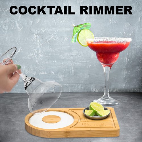 Margarita Salt Rimmer Set, Bamboo Wood Glass Rimmer, Bartender Tool for Cocktail and Margarita, Sugar and Salt Rimmer for Wide Glasses up to 4.7 Inches