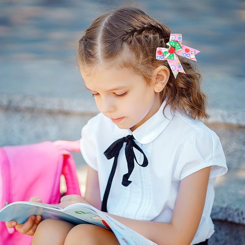 Bow Hair Clips Back to School Hair Bow Apple Hair Bows Clips Grosgrain Hairgrips Alligator Clips for First Day of School Hairpin Kindergarten Students Hair Accessories 1PCS(Red Pink)