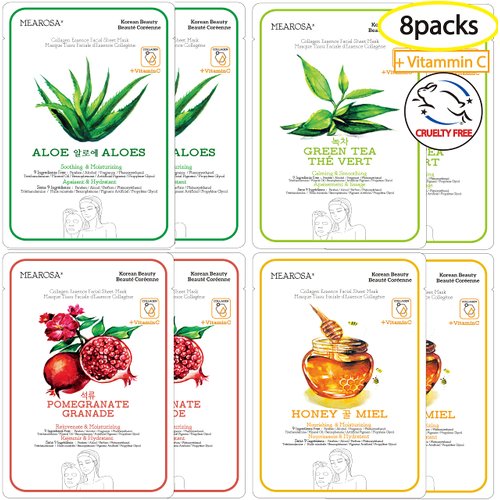 MEAROSA DESIGN Vitamin C Collagen Firming Essence Face Mask Beauty Facial Mask Sheet Mask Korea Skin Care Premium Quality (8 pack)