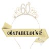 YARIEW 60th Birthday Decorations 60th Birthday Headband + 60 & Fabulous Birthday Sash + Pearl Pin Set, 60th Birthday Sash and Tiara for Women, Happy 60th Birthday Gifts for Women Gold