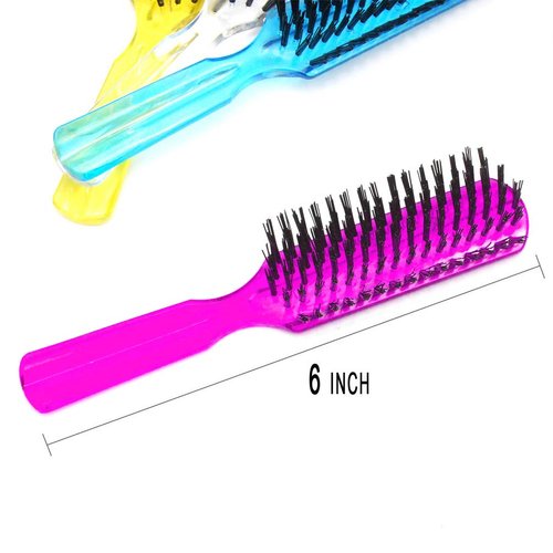 Luxxii (6 Pack) 6" Plastic Color Handle Nylon Bristle Brush Hair Pocket Comb Designed for All Hair Types (Assort Color). Color may vary.