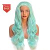 Karissa Hair Green Blue Lace Front Wigs for Women Body Wavy Soft Green Realistic Synthetic Wig with Natural Hairline Ice Green Long Lace Wigs for Cosplay Makeup 24 Inch
