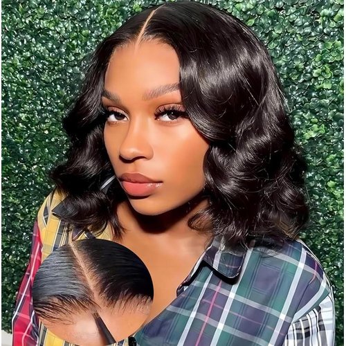 Wear and Go Glueless Wigs Human Hair Pre Plucked Pre Cut Body Wave Bob Wig Human Hair Short Wigs for Black Women 4x4 Lace Closure Glueless Wigs Human Hair Black Wig Bleached Knots 180% Density 12 Inch