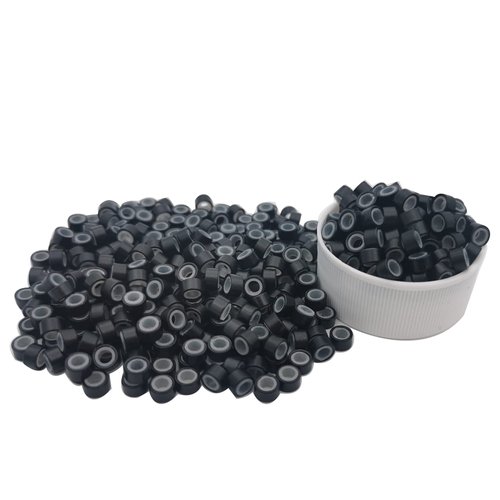 Flosius 500 Pcs Hair Extension Beads 5mm Silicone Micro Rings Links Beads for I Tip Human Hair Extensions Tool (Black)