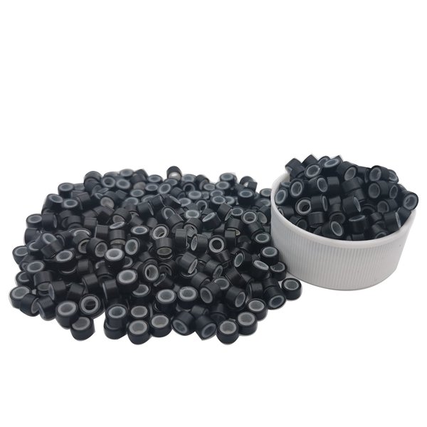 Flosius 500 Pcs Hair Extension Beads 5mm Silicone Micro Rings Links Beads for I Tip Human Hair Extensions Tool (Black)