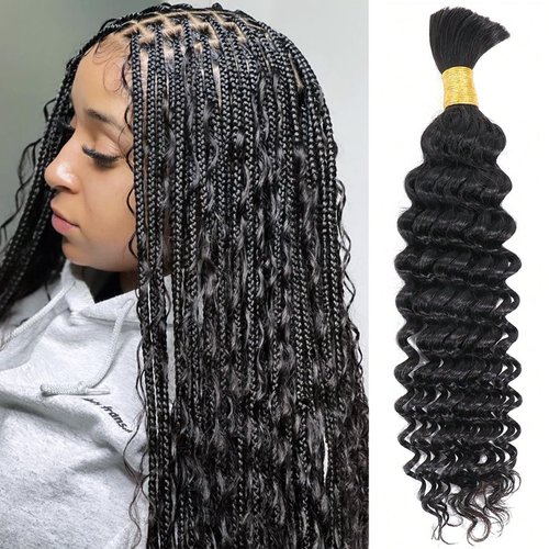 Human Braiding Hair Deep Wave Bulk Human Hair for Braiding 1 Bundle No Weft 10A Brazilian Virgin Curly Human Hair Extensions for Boho Braids Wet and Wavy Human Hair Braiding Hair 50g(24 inch)